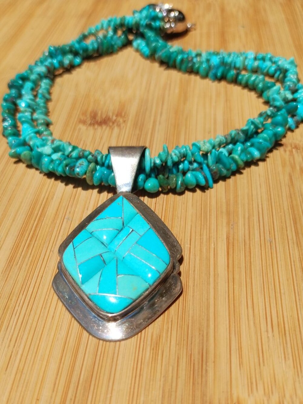 Jay King DTR Turquoise necklace large Turquoise inlay pendant 925 Sterling Silve - Picture 3 of 7